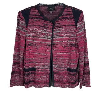 Ming Wang Jacket Cardigan Blazer Size L Burgundy Sparkle Open Front Career Party